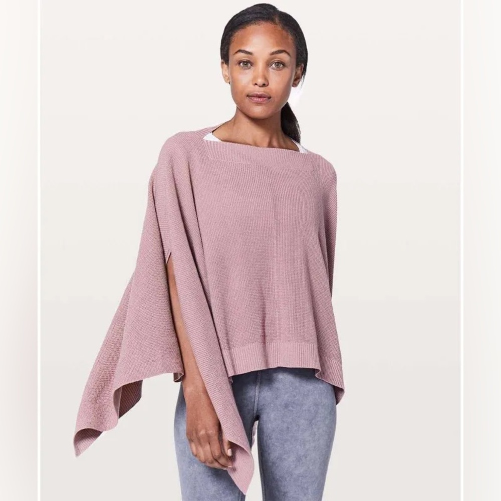 Lululemon Women's Forward Flow Cape Knit Sweater Wrap Poncho Mauve Boho Yoga
